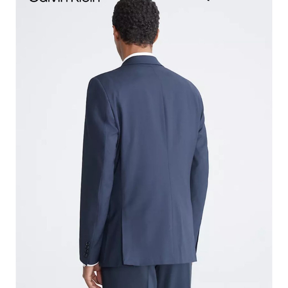 Calvin Klein Slim Fit Navy Suit Jacket 38L 100% Wool Two Button Blazer - Picture 4 of 13